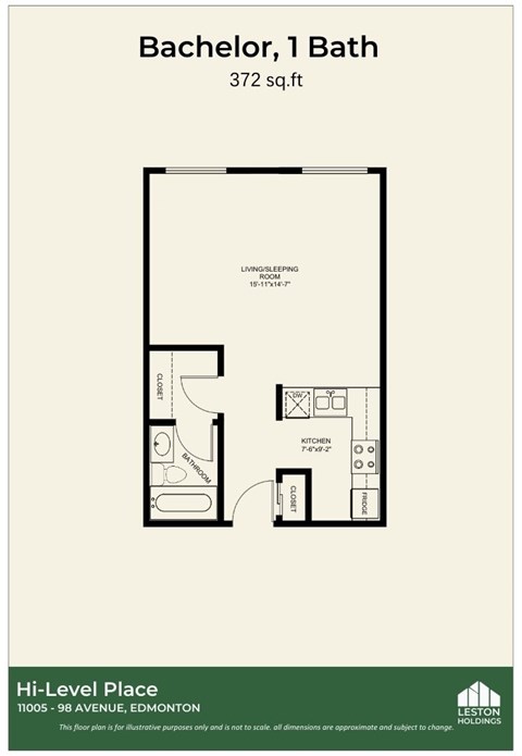 Floor plan for studio, 1 bath, 525 sqft